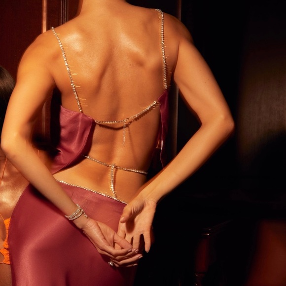 MESHKI Dayana Diamanté maxi skirt and straight cut crop top set
WINE - Picture 5 of 7